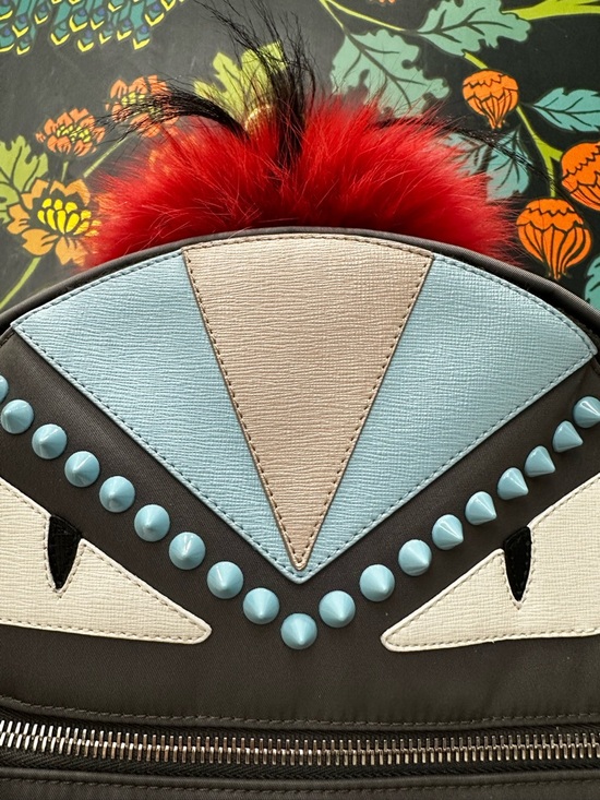 Fendi Bag Bugs Monster Eyes Mohawk Fur Nylon Backpack – Karl Lagerfeld Era (C1) - Picture 7 of 15